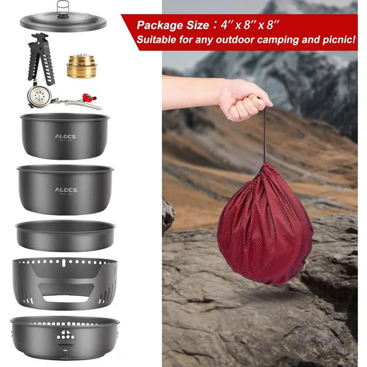 Lightweight 11-Piece Camp Cooking Set with Portable Stove
