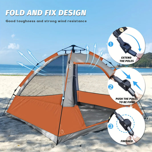 Pop Up Camping Tent - 4 Person Instant Easy Set Up with Removable Rain Fly, Waterproof Windproof for Outdoor Camping