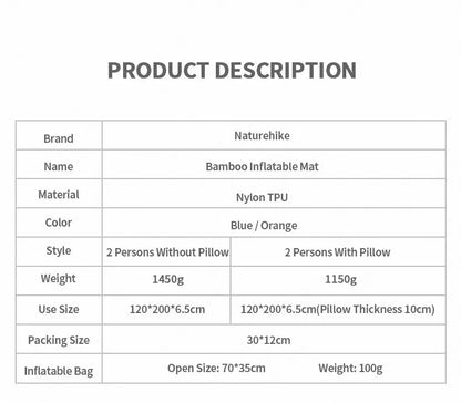 Naturehike Outdoor Camping Mat Ultralight Inflatable mattress