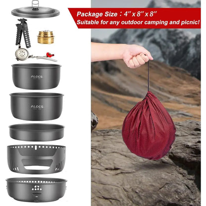 Lightweight 11-Piece Camp Cooking Set with Portable Stove