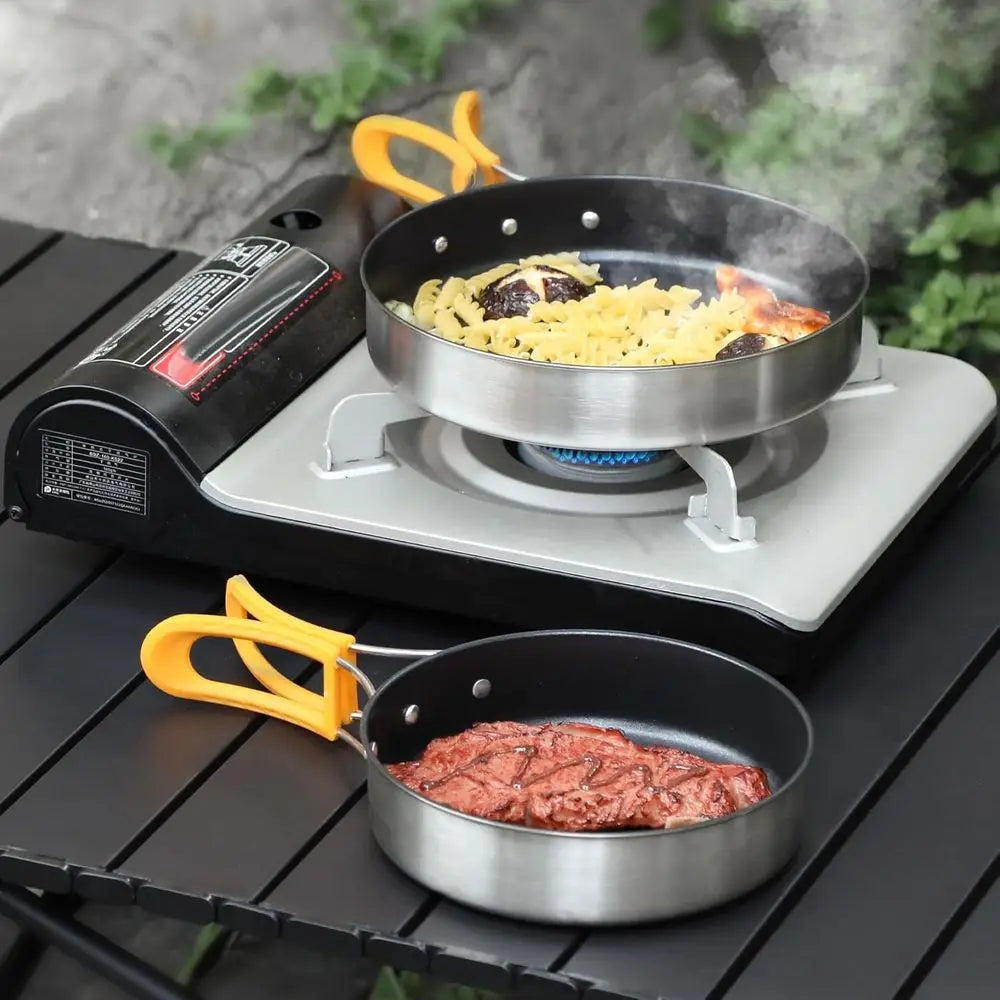 2-Pack Non-stick Frying Pan Set, Stainless Steel, Foldable Handle