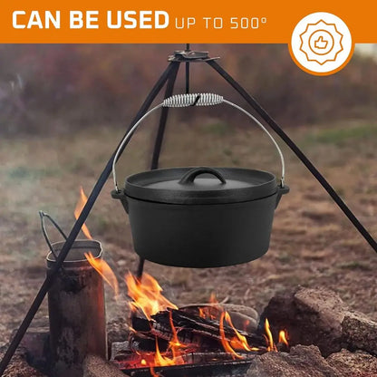 Pre-Seasoned Cast Iron Camping Cookware Set: Dutch Oven, Skillet, Pots, and Pans with Storage Box