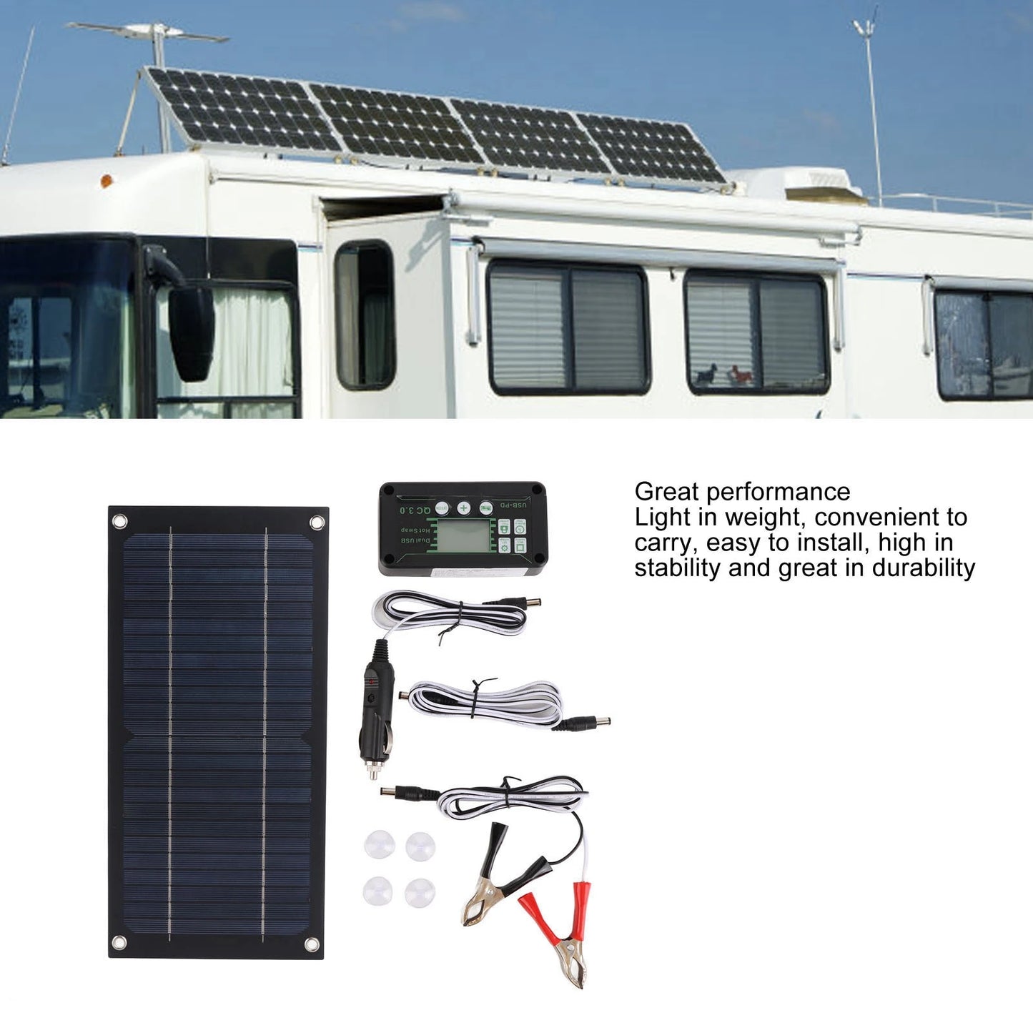 Portable 600W Solar Panel Charger, 100A Charge Controller