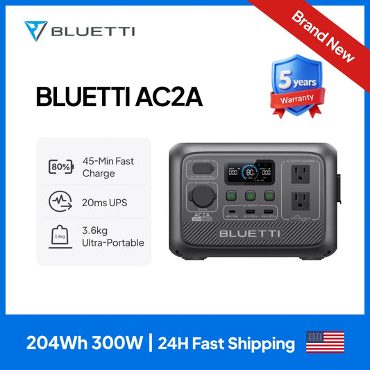 【US PLUG】BLUETTI AC2A Portable Power Station | 300W 204Wh, Recharge from 0-80% in 45 Min