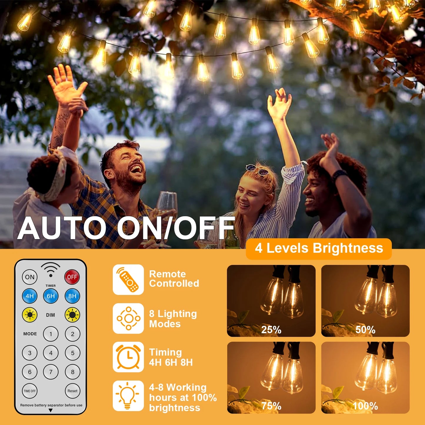 LED String Lights, USB Recharger, 8 Light Modes w/ Remote Control
