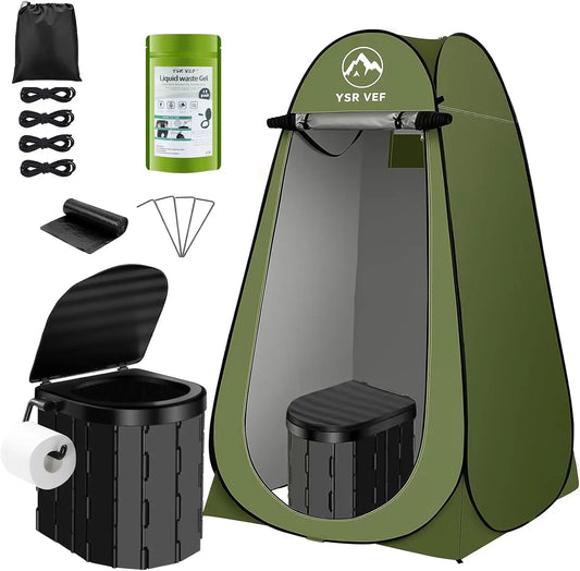 Portable Pop-Up Camping Toilet Tent with Shower, Includes Toilet Bags and Gel