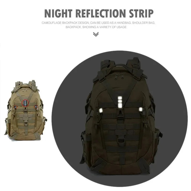 Tactical backpacks, modular loading systems, featuring reflective strips