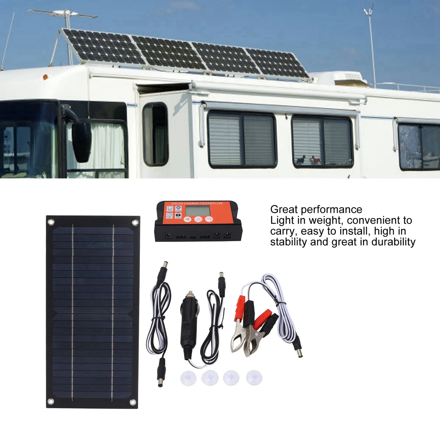 Portable 600W Solar Panel Charger, 100A Charge Controller
