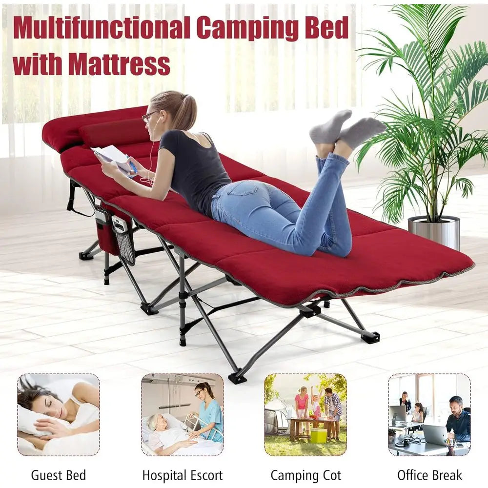 Portable Heavy-Duty Camping Cot with Mattress, Pillow, Carry Bag