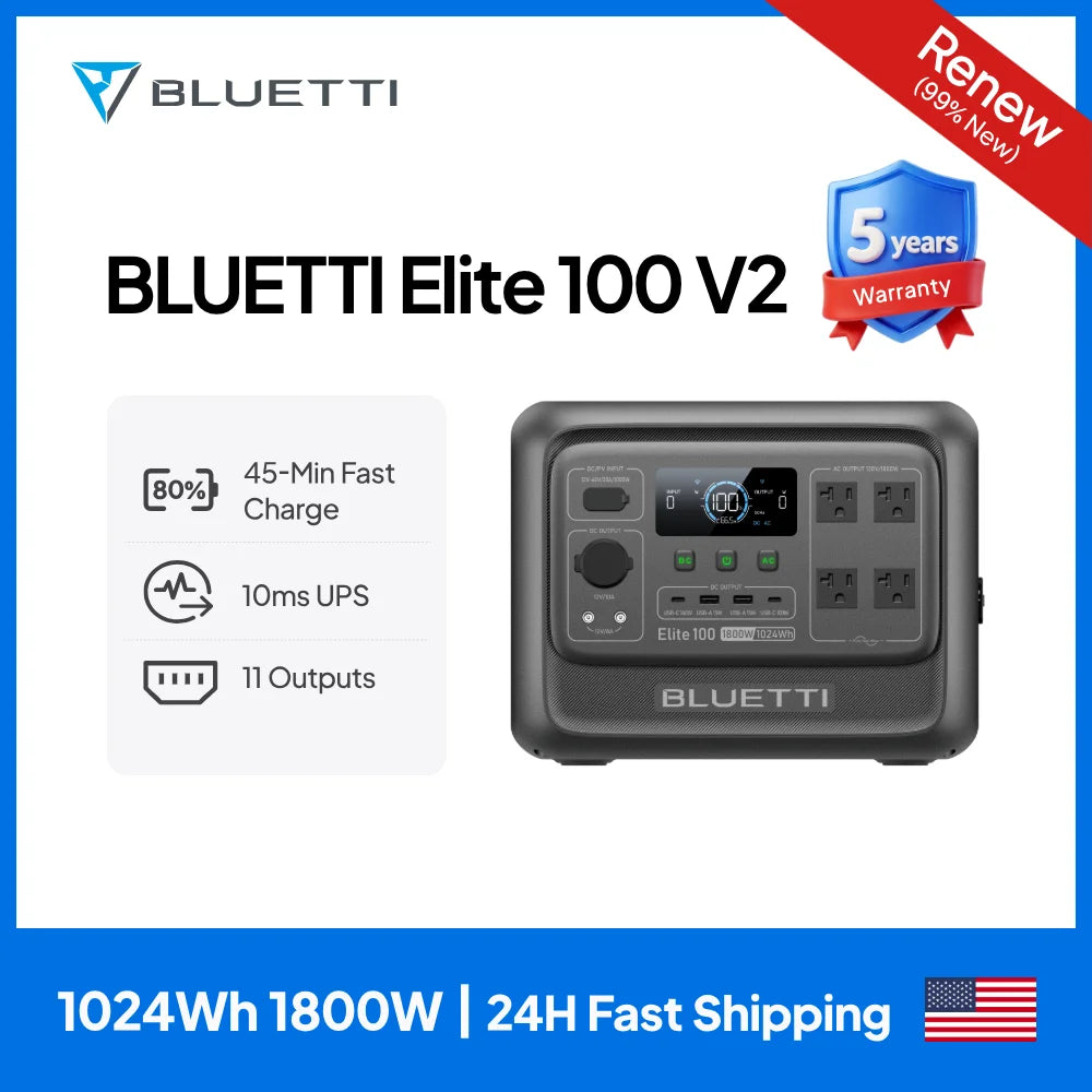 BLUETTI Elite 100 V2 Portable Power Station 1800W 1024Wh Solar Generator