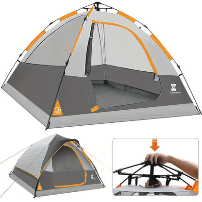 Pop Up Camping Tent - 4 Person Instant Easy Set Up  with Removable Rain Fly, Waterproof Windproof for Outdoor Camping