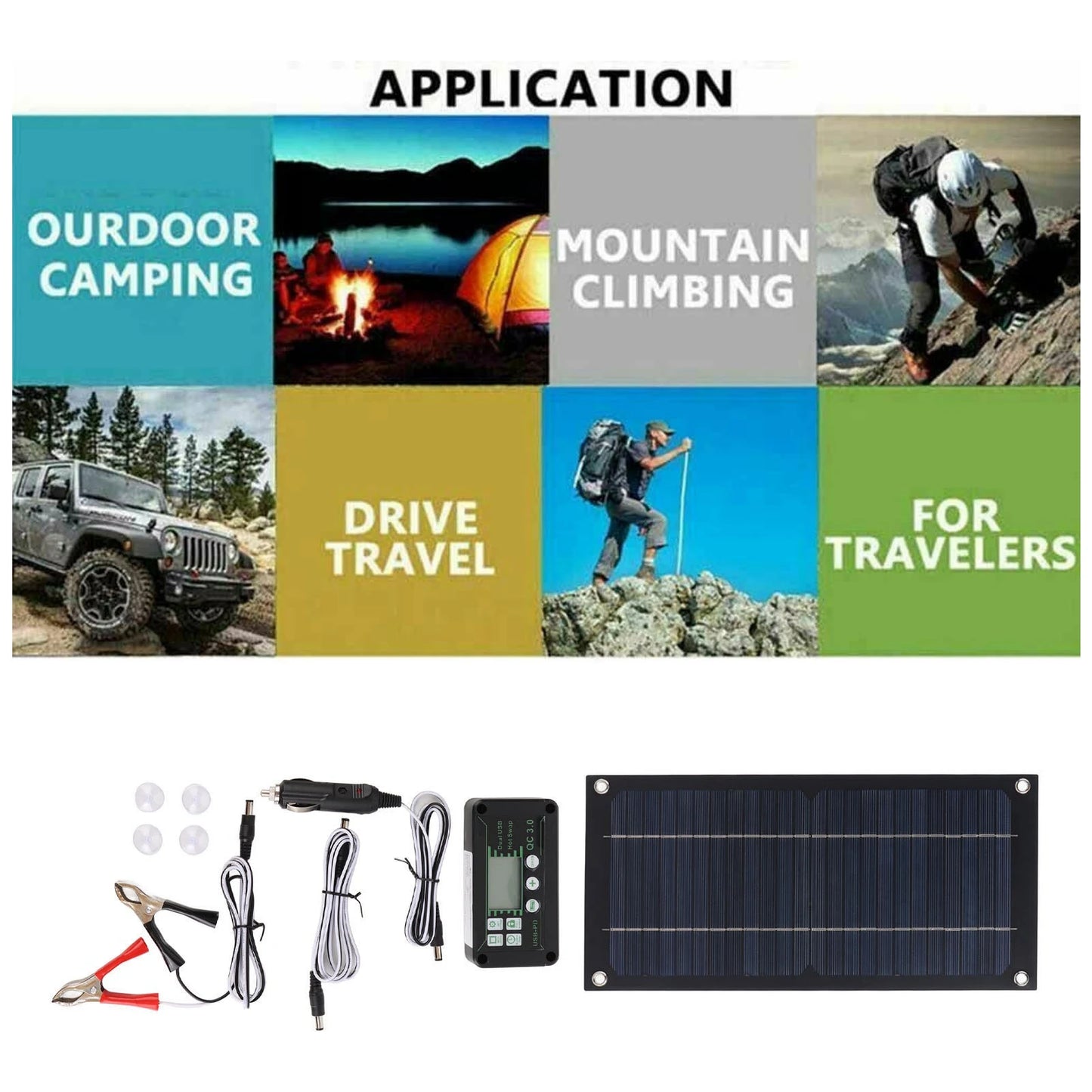 Portable 600W Solar Panel Charger, 100A Charge Controller