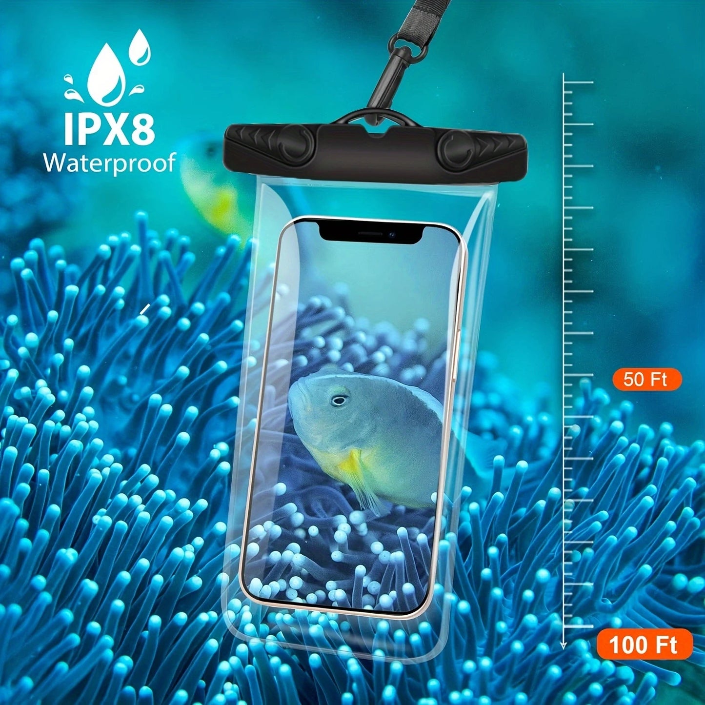 Universal IPX8 Waterproof Phone Case (2 Packs) - Up To 7", Adjustable Neck Lanyard