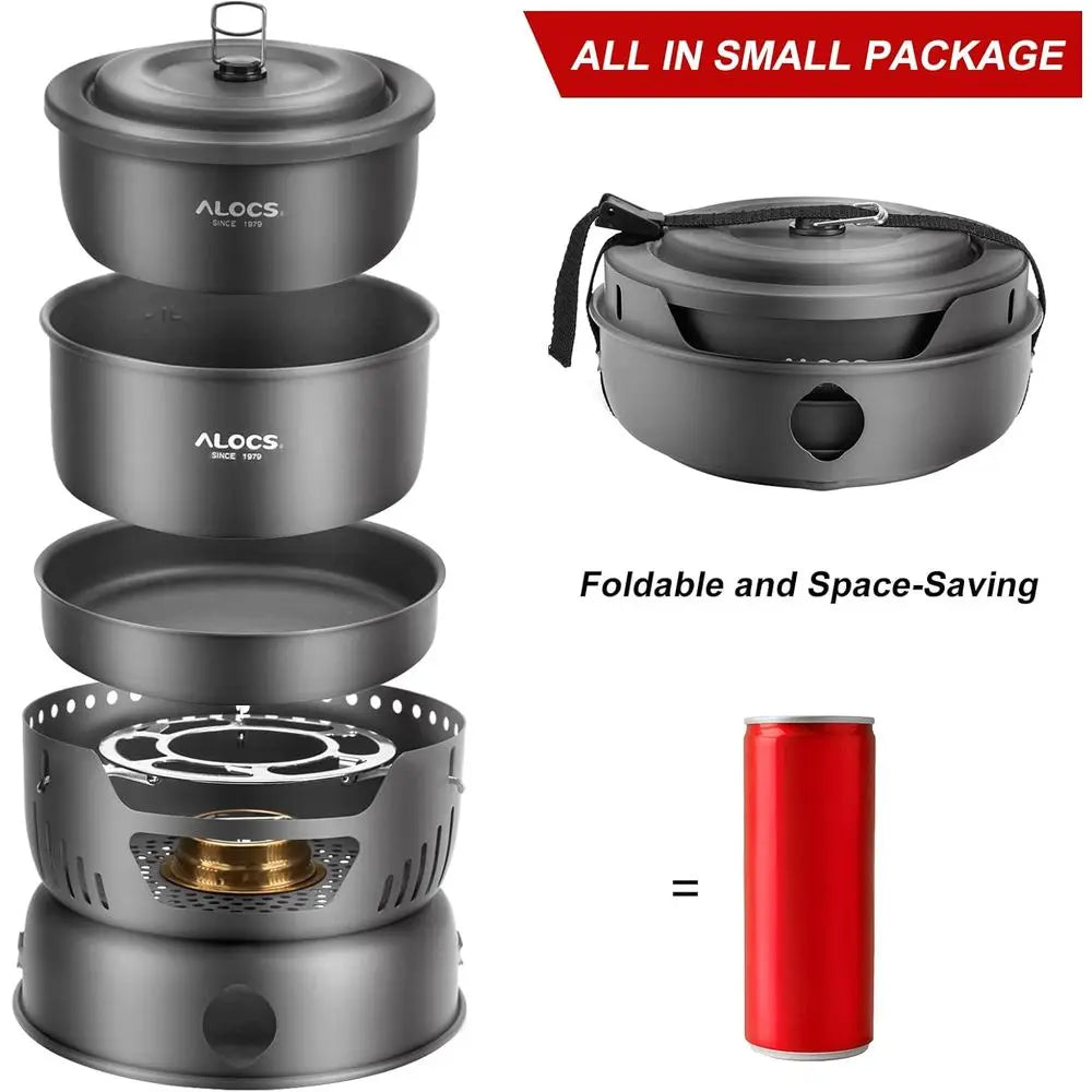 Lightweight 11-Piece Camp Cooking Set with Portable Stove