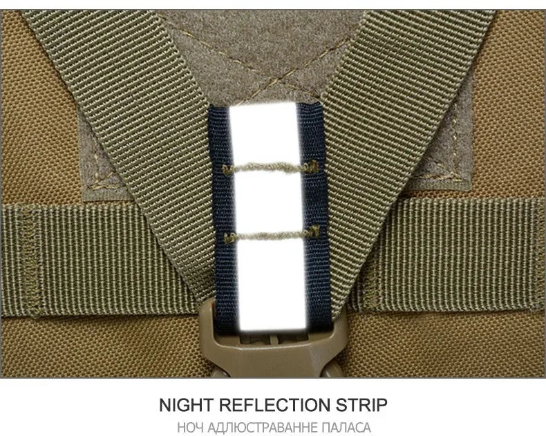 Tactical backpacks, modular loading systems, featuring reflective strips