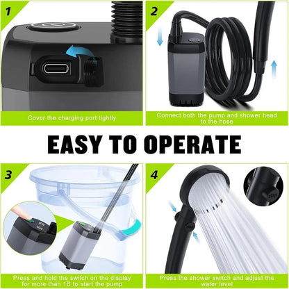 Portable Shower, 4 spray modes, 6000mAh Rechargeable