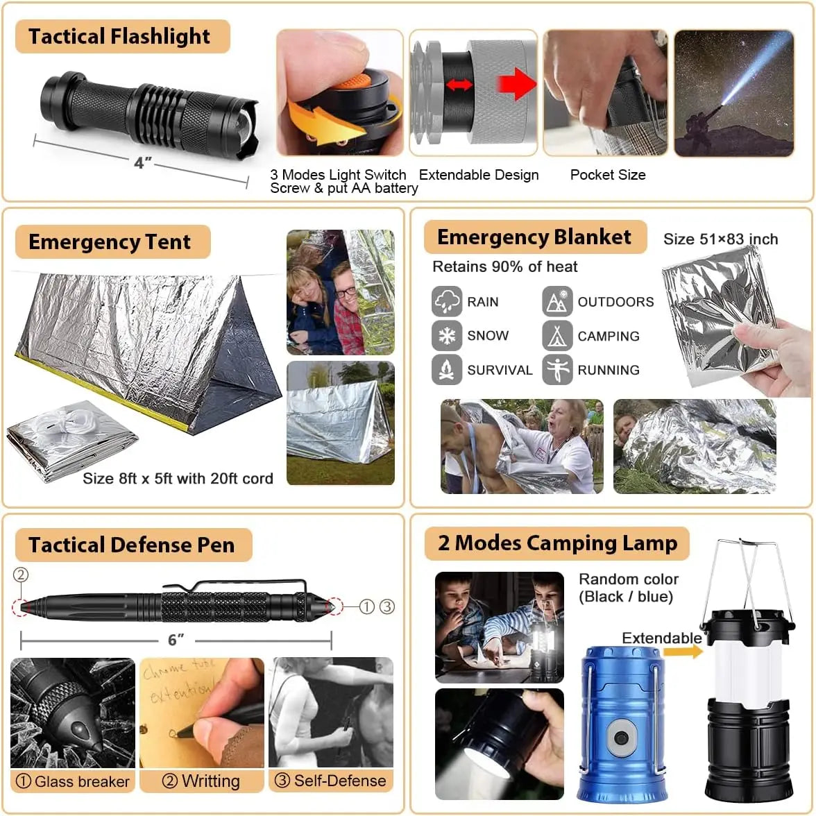 250Pcs Survival Gear First Aid Kit with Molle Bag & Emergency Tent