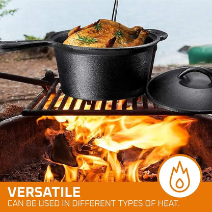 Pre-Seasoned Cast Iron Camping Cookware Set: Dutch Oven, Skillet, Pots, and Pans with Storage Box