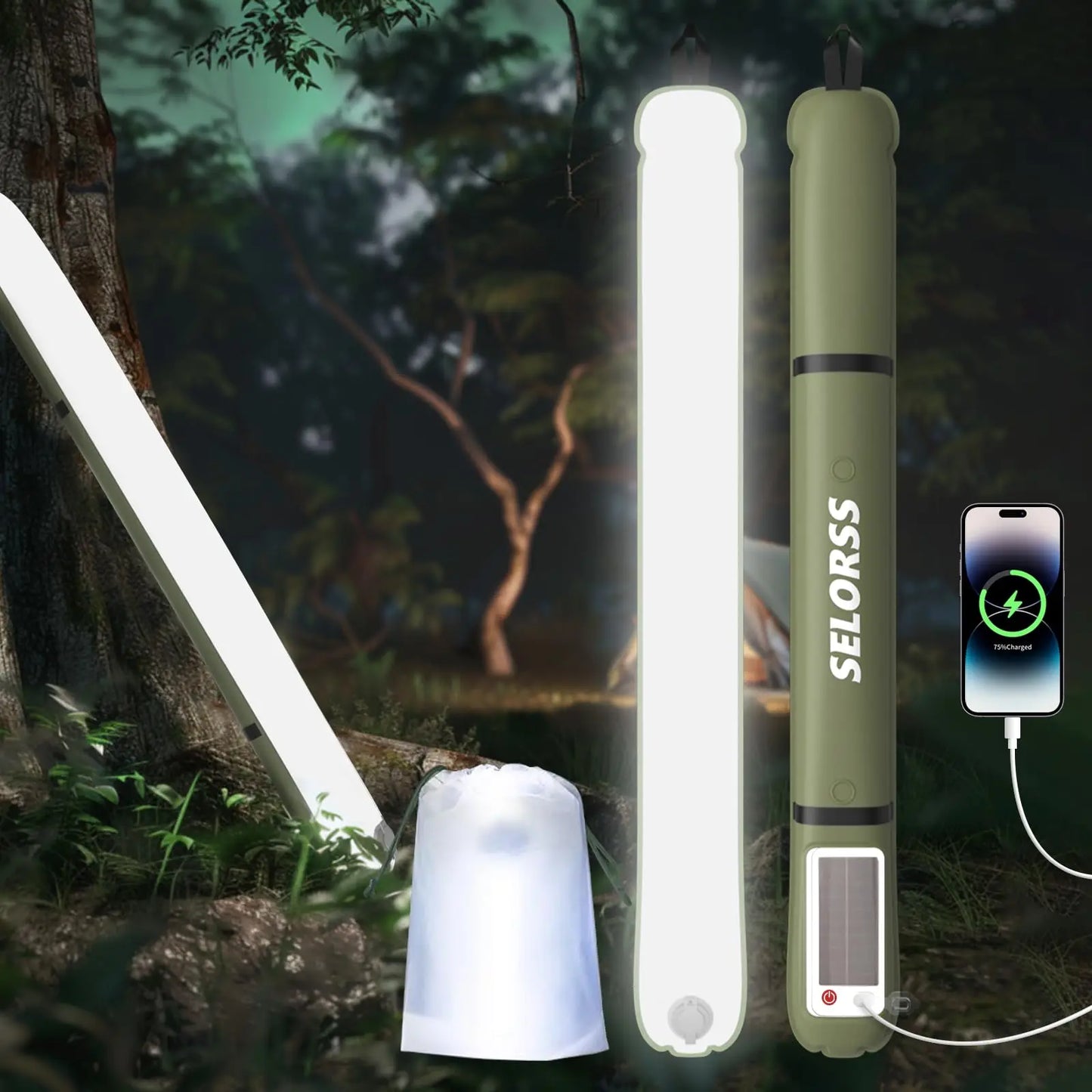 SELORSS Solar Camping Lantern 2000mAh, Waterproof, USB-Type C