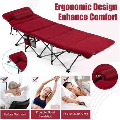 Portable Heavy-Duty Camping Cot with Mattress, Pillow, Carry Bag