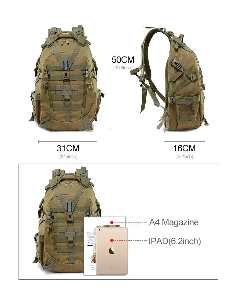 Tactical backpacks, modular loading systems, featuring reflective strips