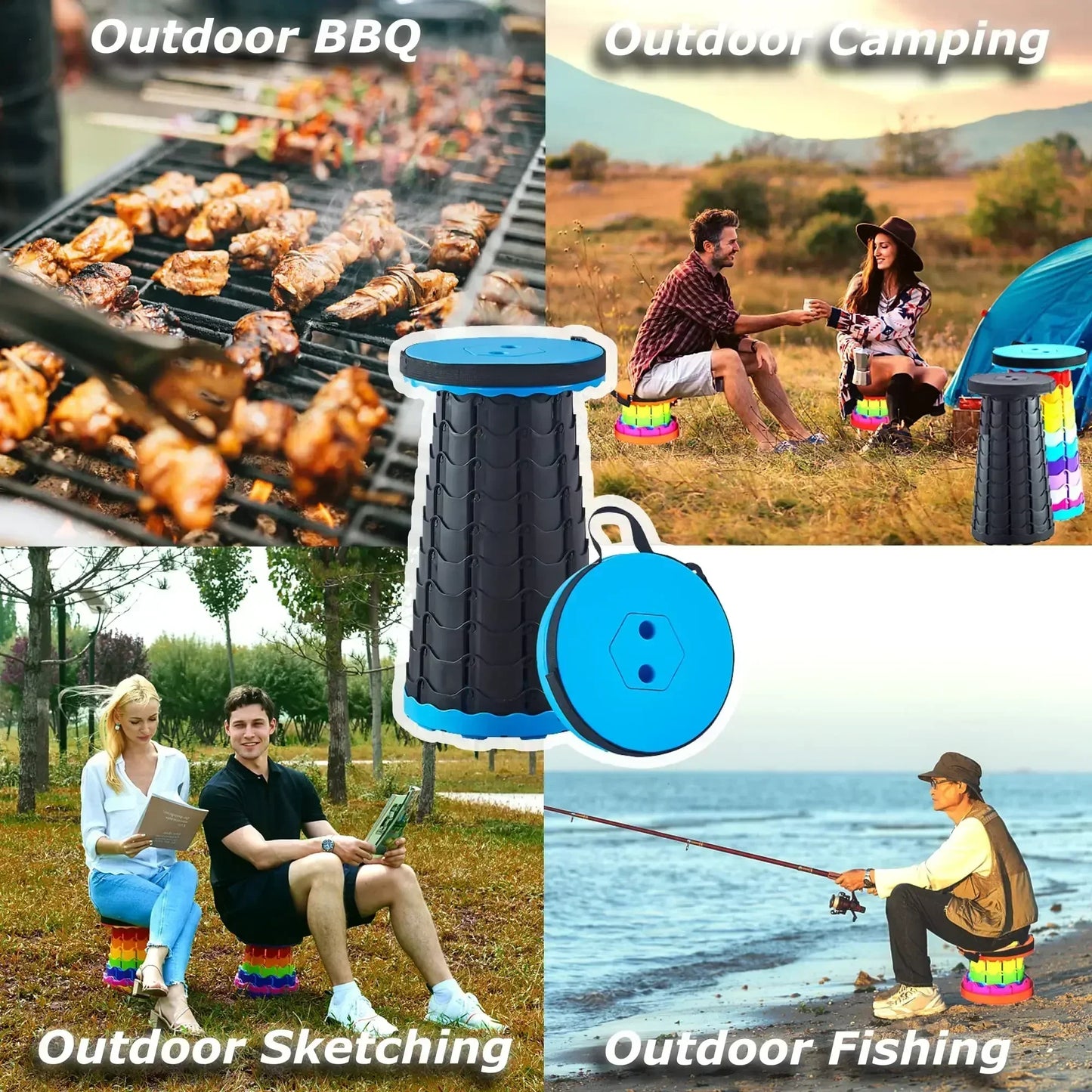 Portable plastic folding telescopic chair