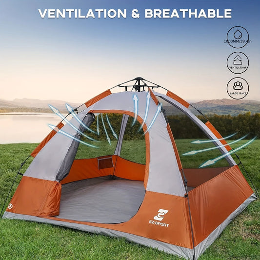Pop Up Camping Tent - 4 Person Instant Easy Set Up  with Removable Rain Fly, Waterproof Windproof for Outdoor Camping