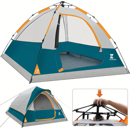 Pop Up Camping Tent - 4 Person Instant Easy Set Up  with Removable Rain Fly, Waterproof Windproof for Outdoor Camping