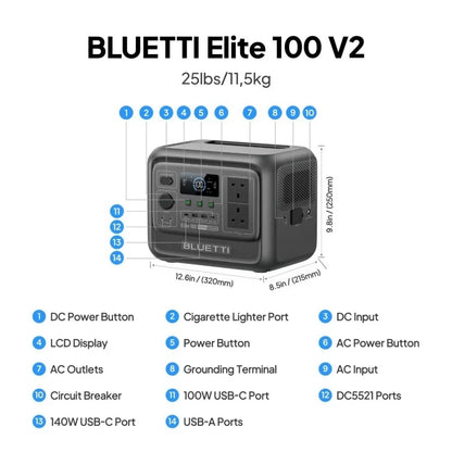 BLUETTI Elite 100 V2 Portable Power Station 1800W 1024Wh Solar Generator