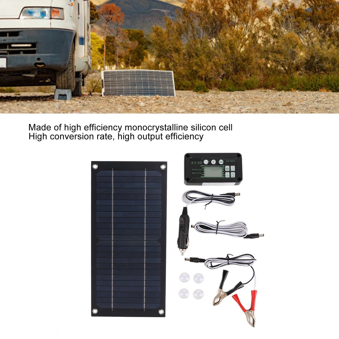 Portable 600W Solar Panel Charger, 100A Charge Controller
