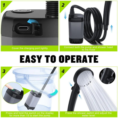 Portable Shower, 4 spray modes, 6000mAh Rechargeable