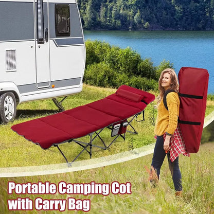 Portable Heavy-Duty Camping Cot with Mattress, Pillow, Carry Bag