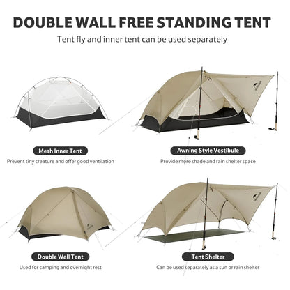 Naturehike Mongar UL 1Person Ultralight Camping Tent, Double Layer, Waterproof