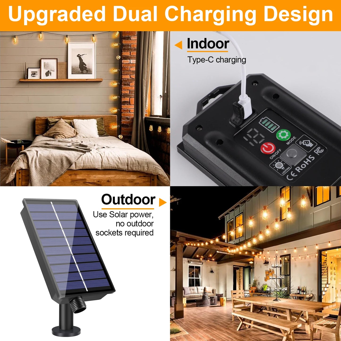 LED String Lights, USB Recharger, 8 Light Modes w/ Remote Control