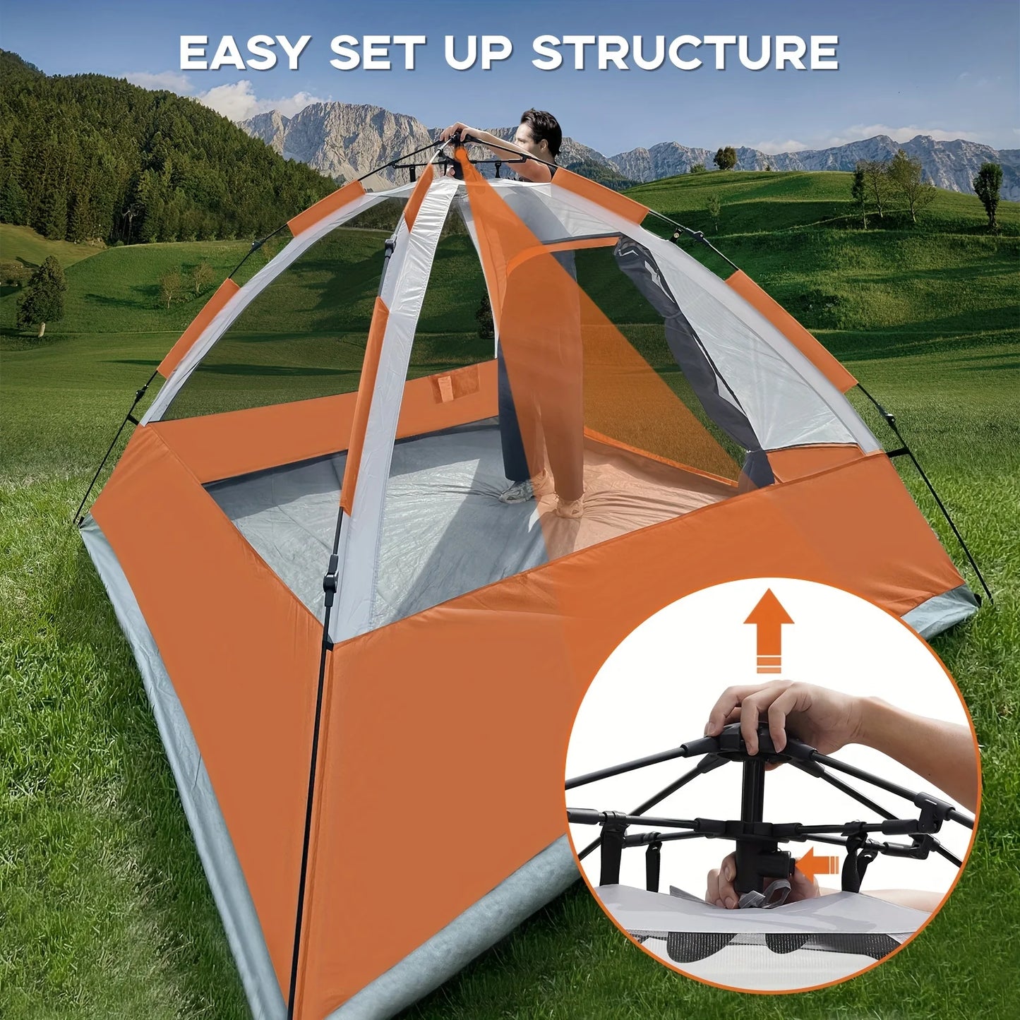 Pop Up Camping Tent - 4 Person Instant Easy Set Up  with Removable Rain Fly, Waterproof Windproof for Outdoor Camping