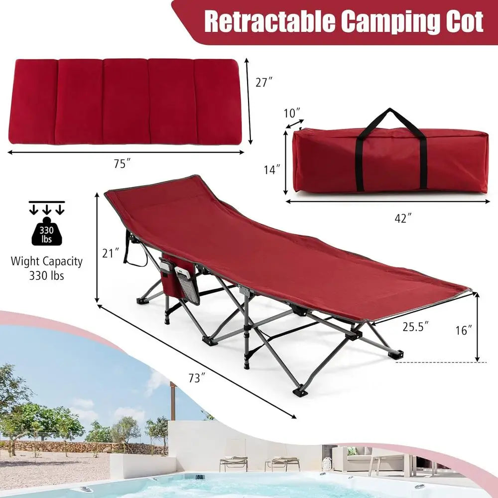 Portable Heavy-Duty Camping Cot with Mattress, Pillow, Carry Bag