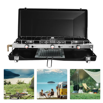 Portable Camping Stove with Griddle 3 Burner Propane Gas