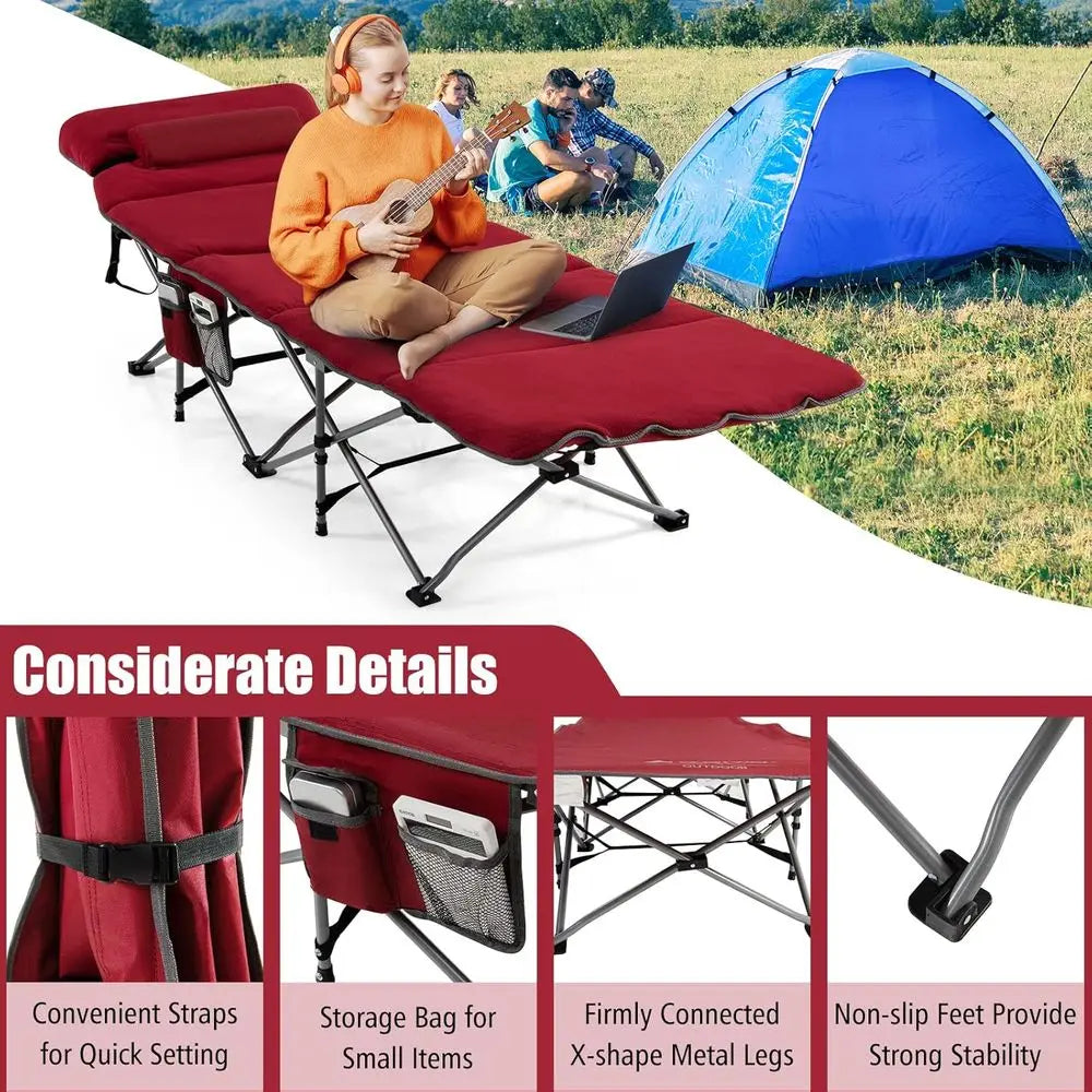 Portable Heavy-Duty Camping Cot with Mattress, Pillow, Carry Bag