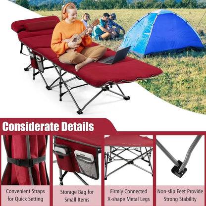 Portable Heavy-Duty Camping Cot with Mattress, Pillow, Carry Bag
