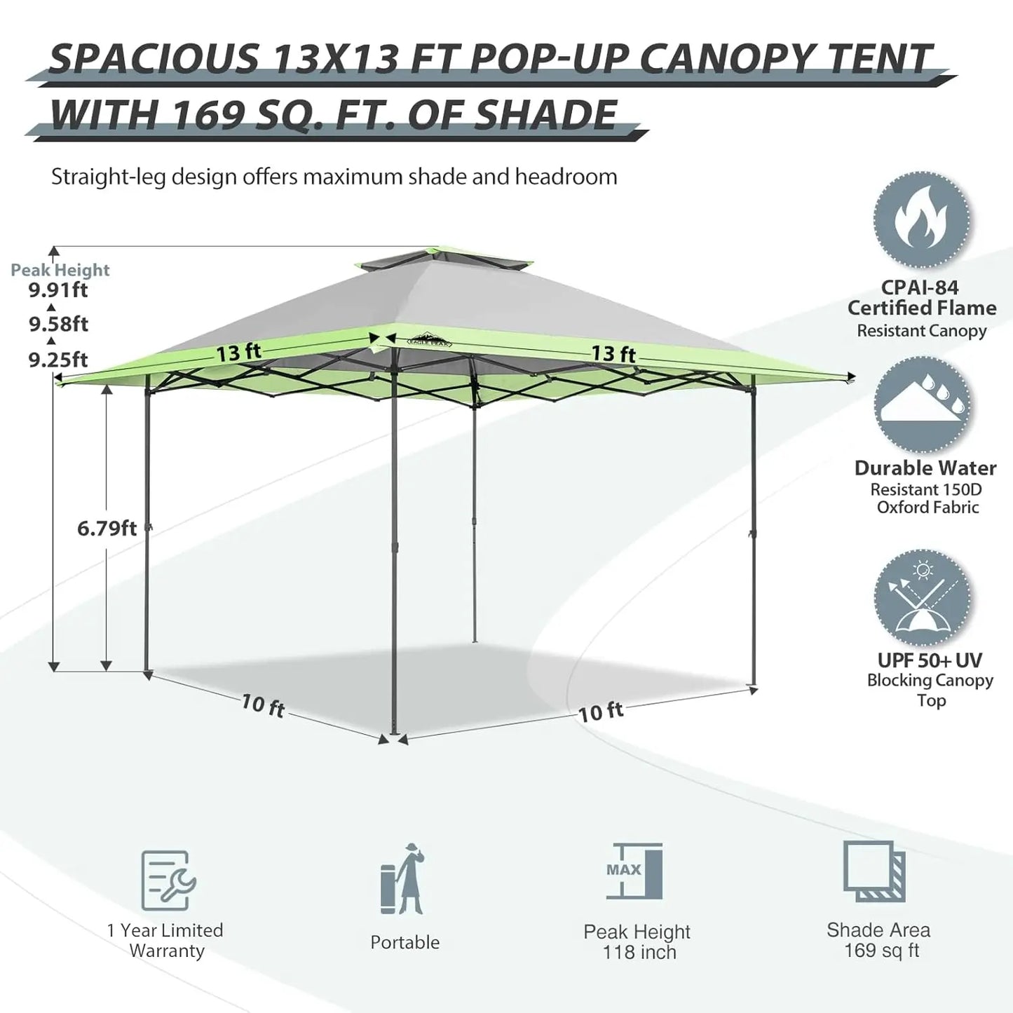 13x13 Straight Leg Pop-Up Canopy Tent