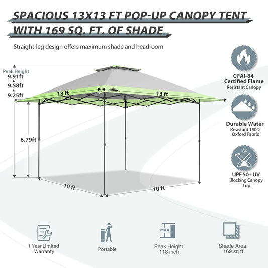 13x13 Straight Leg Pop-Up Canopy Tent