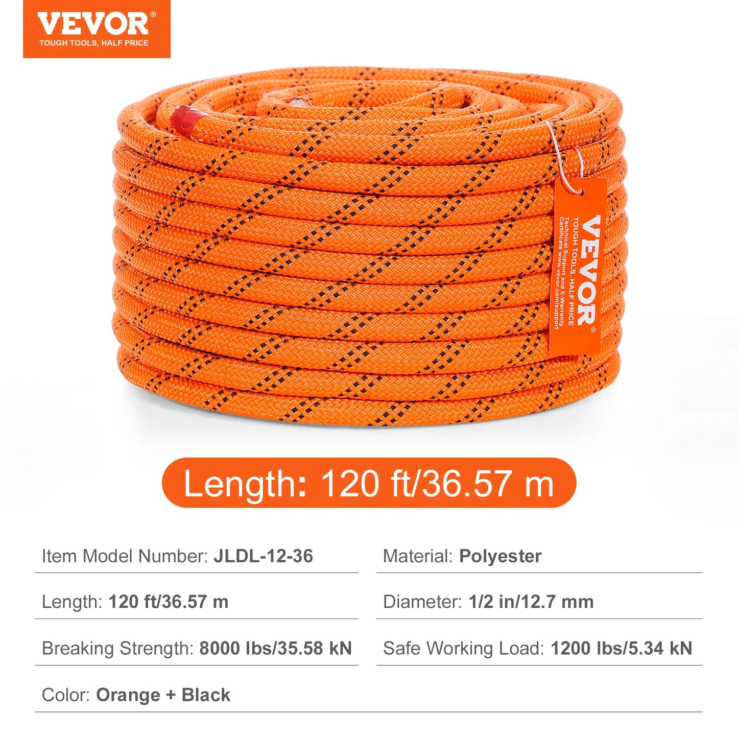 SucceBuy 120ft Dual-Weave Polyester Cord 3/8 in, 48-Strand Multi-Use Rope