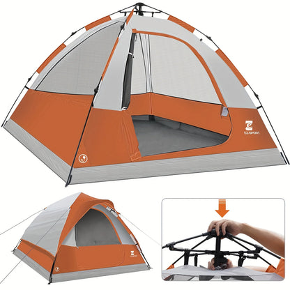 Pop Up Camping Tent - 4 Person Instant Easy Set Up  with Removable Rain Fly, Waterproof Windproof for Outdoor Camping