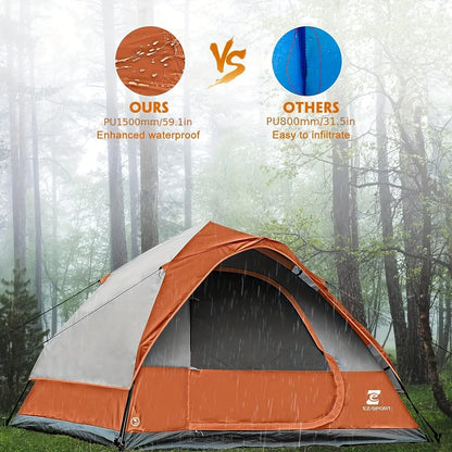 Pop Up Camping Tent - 4 Person Instant Easy Set Up  with Removable Rain Fly, Waterproof Windproof for Outdoor Camping