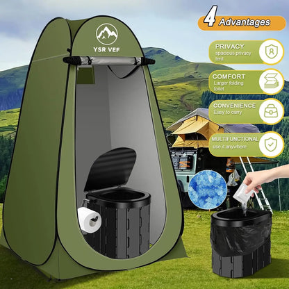 Portable Pop-Up Camping Toilet Tent with Shower, Includes Toilet Bags and Gel