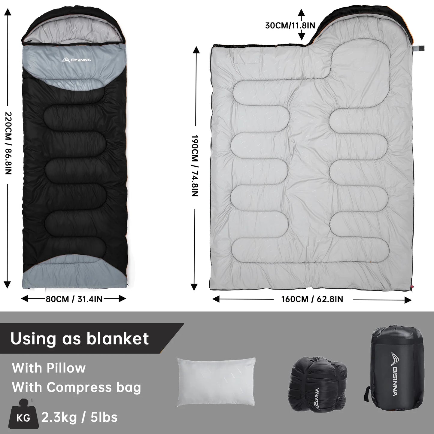 BISINNA Outdoor Camping Sleeping Bag Ultralight Waterproof