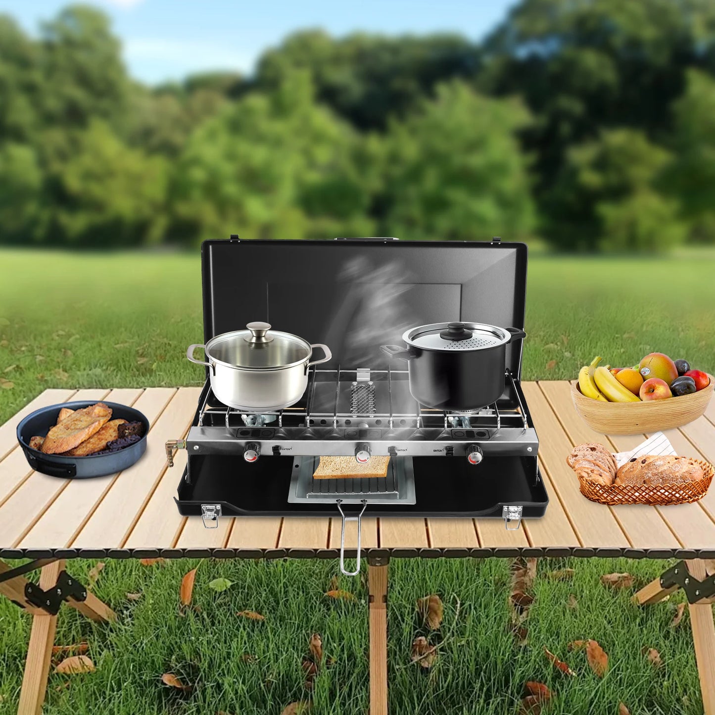 Portable Camping Stove with Griddle 3 Burner Propane Gas