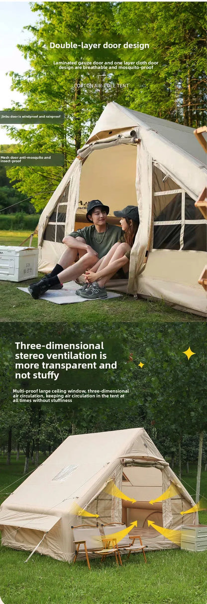 Inflatable tent camping for 1-6 people, hand pump, with skylight and chimney waterproof oxford cloth