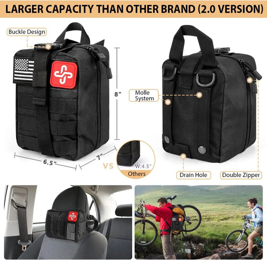 250Pcs Survival Gear First Aid Kit with Molle Bag & Emergency Tent