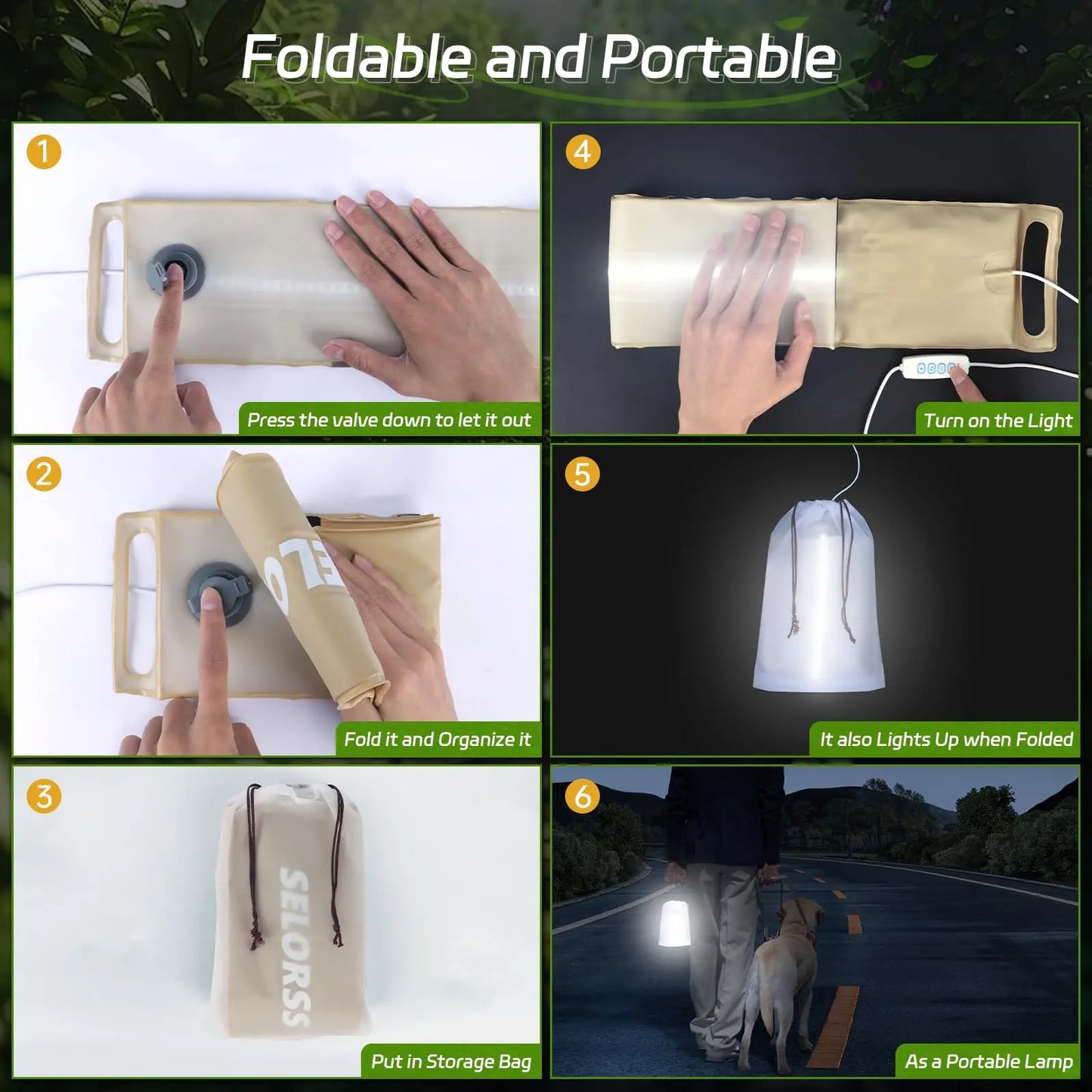 SELORSS Solar Camping Lantern 2000mAh, Waterproof, USB-Type C